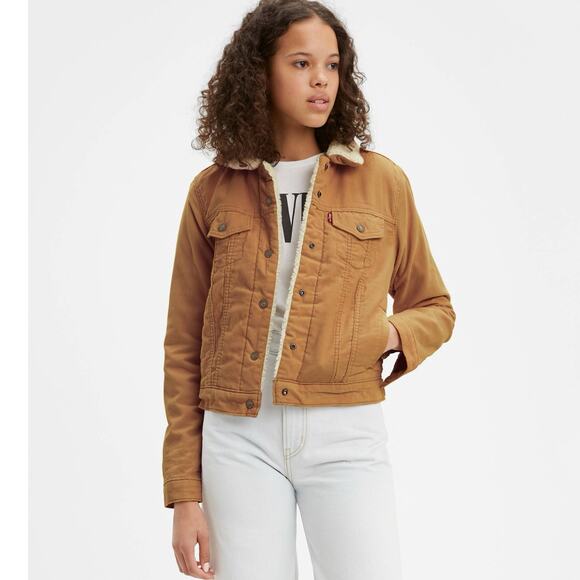 Levi’s Women’s Large Original Corduroy Sherpa Trucker Jacket Fleece Lined - Picture 1 of 11